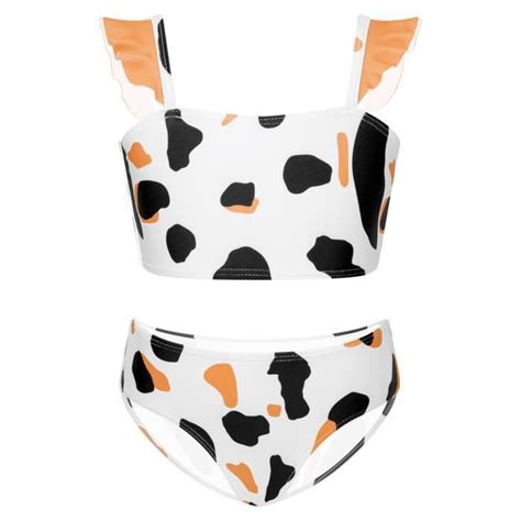 Freebily Maillot de Bain Fille 2 Pieces Vache Imprimé Bikini Culotte et Haut Eté Slip de Bain