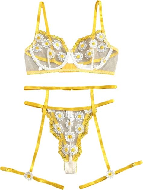 Lilosy Sexy Underwire Colorful Kawaii Cute Sheer Garter Belt Lingerie Set Bra And Panty Piece