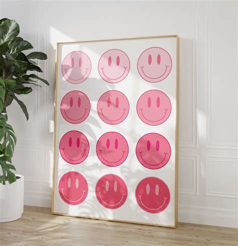 Pink Smiley Face Poster, Colorful Preppy Prints Preppy Room Decor ...