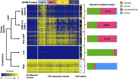 ES-cell histone marks associated with genes in the five classification ... 