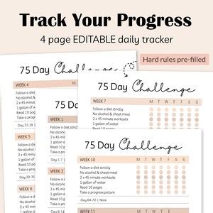 75 Challenge Tracker Beige Printable 75 Day Tough Hard Rules Journal