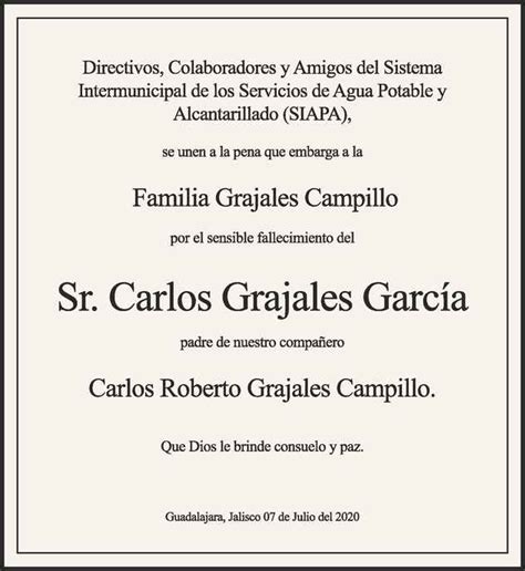 Carlos Grajales Garc A Obituario Esquela