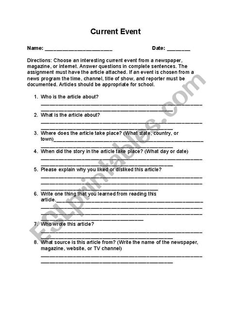 English Worksheets Current Event Worksheets Library