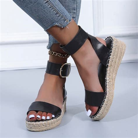 GERsome Sandals For Women Platform Flat Wedge Ankle Buckle Sandals