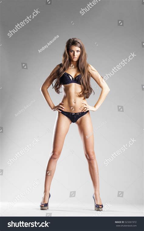 Full Portrait Sexy Brunette Woman Black Stock Photo Shutterstock