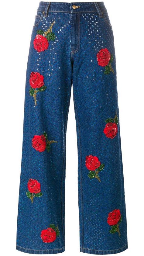 Вышивка на джинсах минимализм | Sequin jeans, Wide leg jeans, Women wear