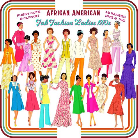 1970s Fab Fashion Ladies African American Clipart Fussy Cuts 70s ...