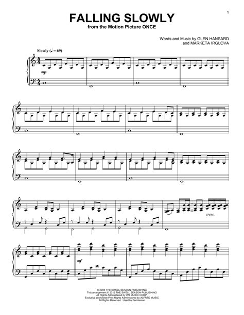 Falling Slowly From Once Piano Solo Print Sheet Music Now