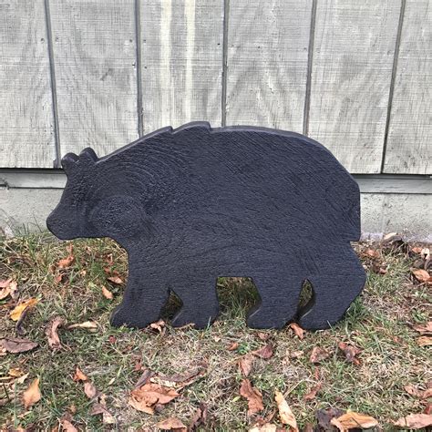 Yard Decor Wood Black Bear Lawn Garden Ornament Rustic Wood Etsy