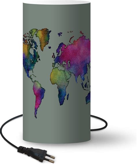 Lampe Mappemonde Aquarelle Mappemonde Aquarelle Vert Violet Sur Fond