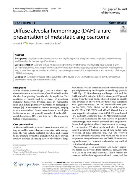 PDF Diffuse Alveolar Hemorrhage DAH A Rare Presentation Of