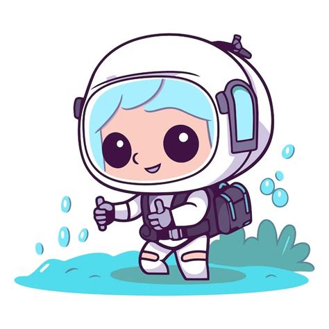 Astronauta De Dibujos Animados Lindo En El Agua Sobre Fondo Blanco Vector Premium