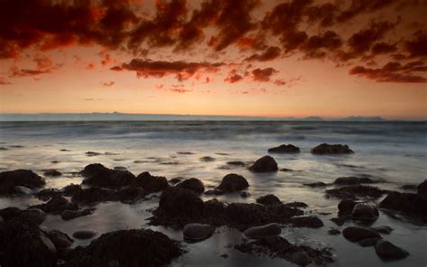 Wallpaper Matahari Terbenam Laut Air Batu Pantai Langit