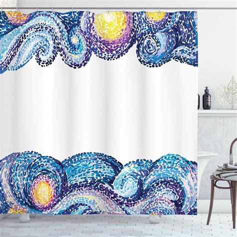 Starry Night Dreams Watercolor Wave Shower Curtain Elevate Your