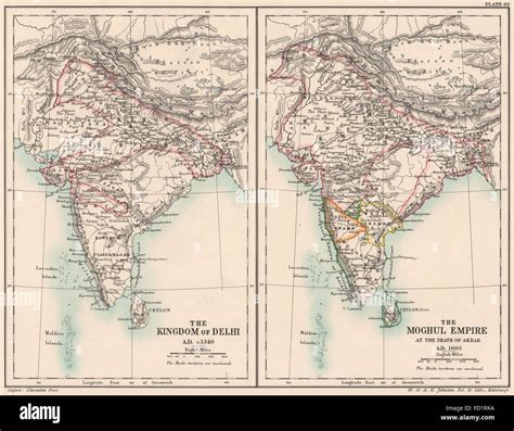 INDIA: Kingdom of Delhi c1340. Moghul Empire on Akbar's death 1605 ...