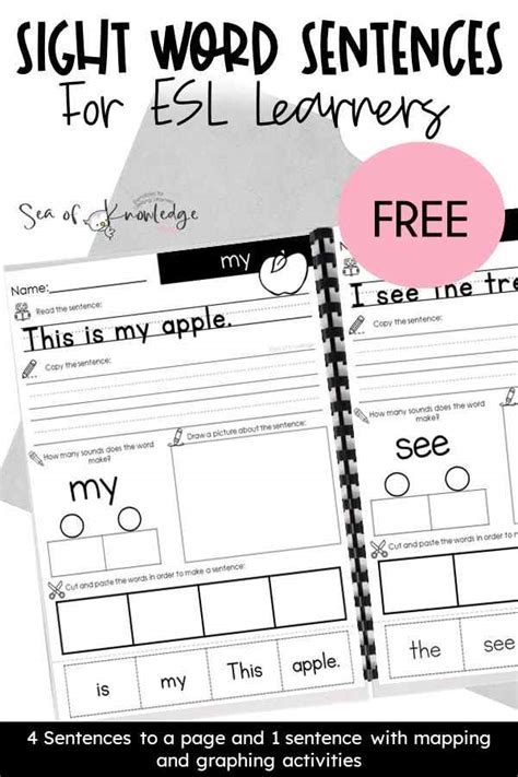 Sight Word Sentences Worksheets Cut And Paste Printables For Esl Learners