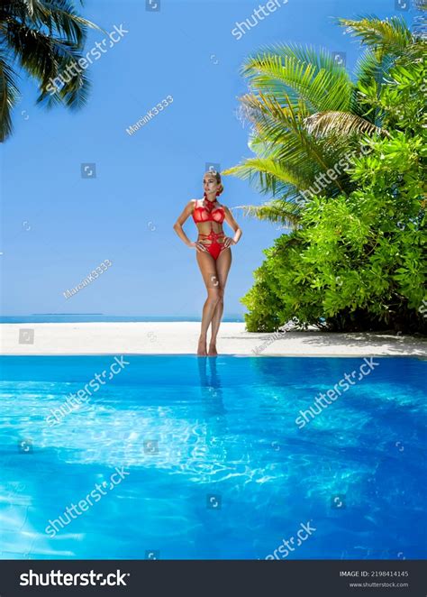 Sexy Woman Red Bikini Near Pool Stock Photo 2198414145 Shutterstock