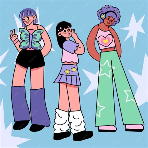 Free Vector Hand Drawn Y2k Girls Illustration