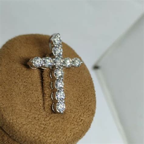 14K Gold Plated 2 CT Round Cut Moissanite Cross Pendant Necklace 18 EBay