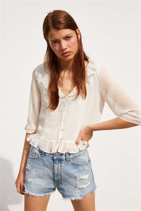 RUFFLED DOTTED MESH SHIRT View All SHIRTS BLOUSES WOMAN ZARA