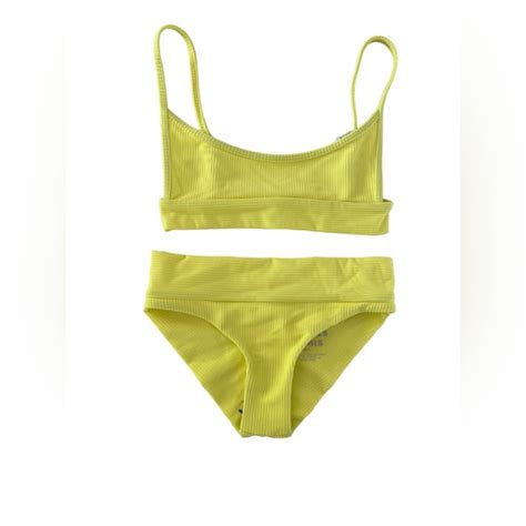Frankie S Bikinis Swim Frankies Bikinis Gavin Ribbed Swimsuit Bikini Lemon Yellow Xs Nwt