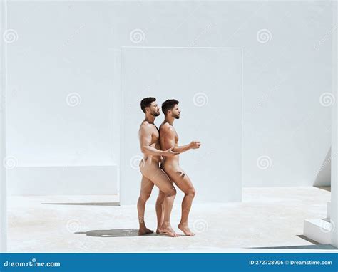 Art Creativity And Naked Men Together In Pose Embrace And Sun In Greek Architecture