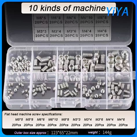 Oerax 200pcs 304 Stainless Steel Set Screw M3 M4 M5 M6 M8 Allen Head