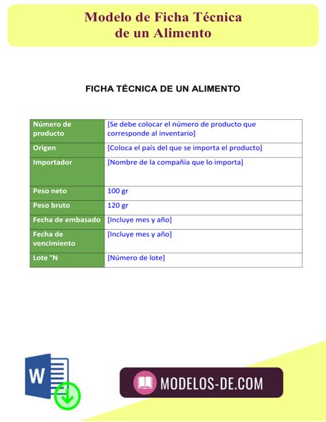 Modelo De Ficha Tecnica De Un Alimento 1