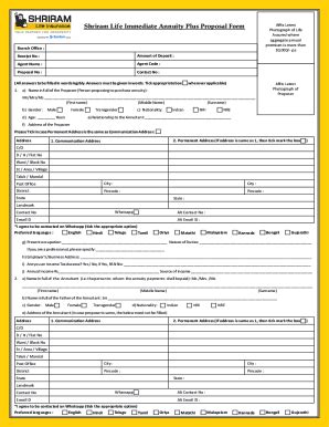 Fillable Online Shriram Life Immediate Annuity Plus Proposal Form Fax