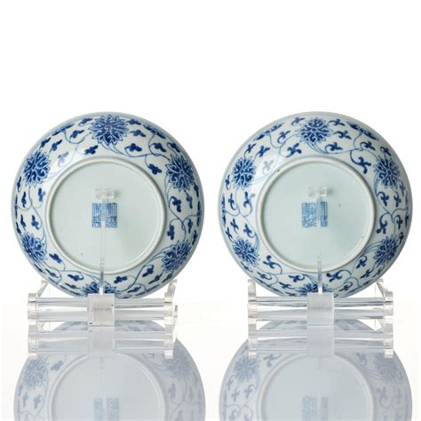 A Set Of Nine Blue And White Lotus Dishes Qing Dynasty With Daoguang