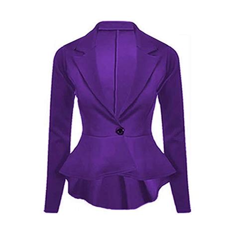 Womens Crop Frill Shift Slim Fit Fitted Peplum Blazer Purple