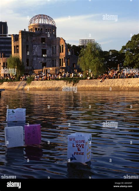 Floating Lanterns On August 6th Hiroshima Japan Placed In The River