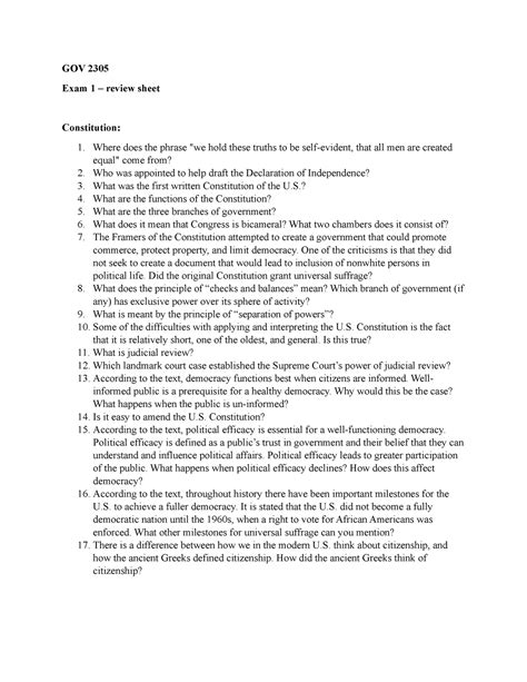 Exam Review Sheet Gov Exam Review Sheet Constitution