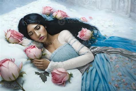 Fantasy Woman Sleeping Beauty Lies Sleep With Flowers Neural Network