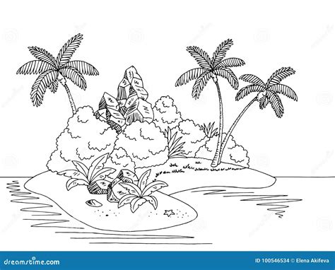 Island Graphic Black White Landscape Sketch Illustration Stock Vector