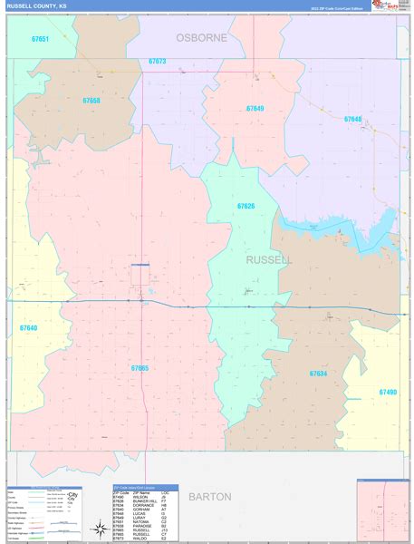 Russell County, KS Wall Map Color Cast Style by MarketMAPS - MapSales