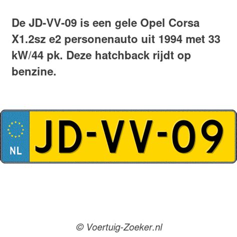 Kenteken JD VV 09 Opel Corsa X1 2sz E2 Auto JDVV09 Voertuig