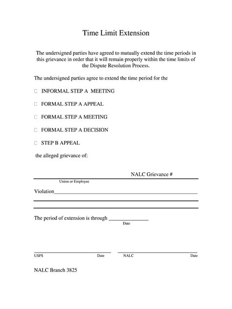 Nalc Branch 3825 Time Limit Extension Fill And Sign Printable