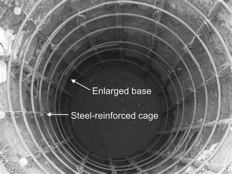 belled pier foundation excavation  steel reinforced cage prior