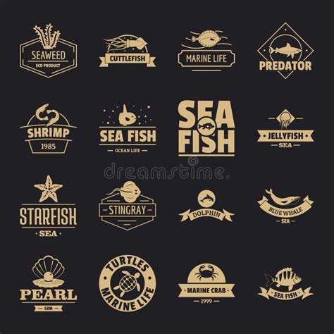 Los Iconos Del Logotipo Del Mar De Los Pescados Fijaron Estilo Simple