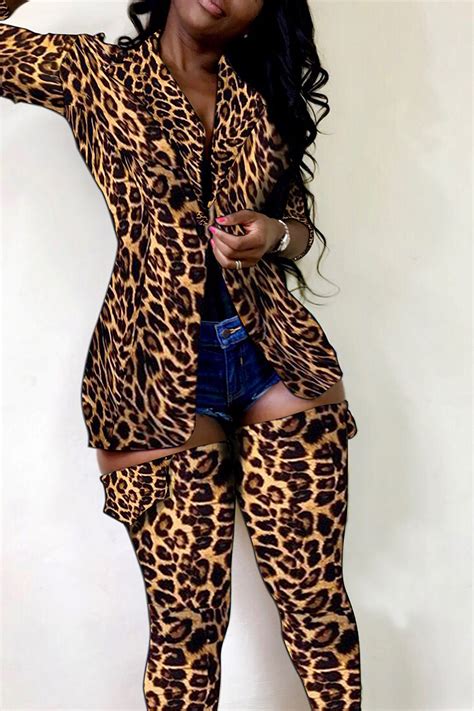 Fashion Trendy Casual Leopard Print Two Pieces