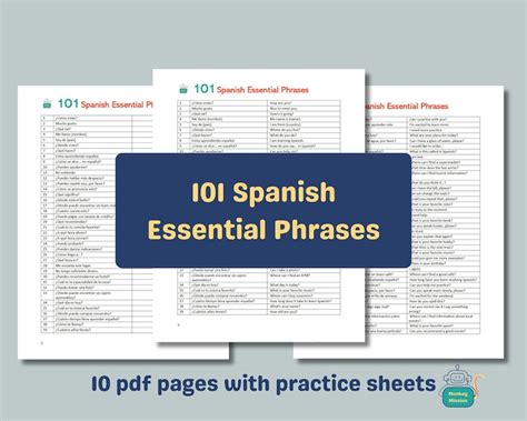 Learn 101 Spanish Essential Phrases With Practice Sheets Etsy