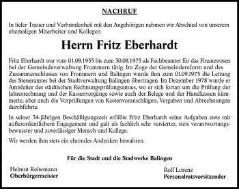 Traueranzeigen Von Fritz Eberhardt Schwarzw Lder Bote Trauer