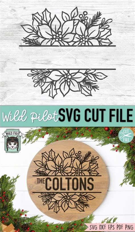 Poinsettia Border SVG Poinsettia Monogram Frame SVG Split Monogram