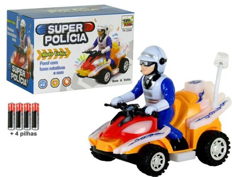 Brinquedo Infantil Quadriciclo Moto Polícia Luz Som 4 Pilhas Toy King