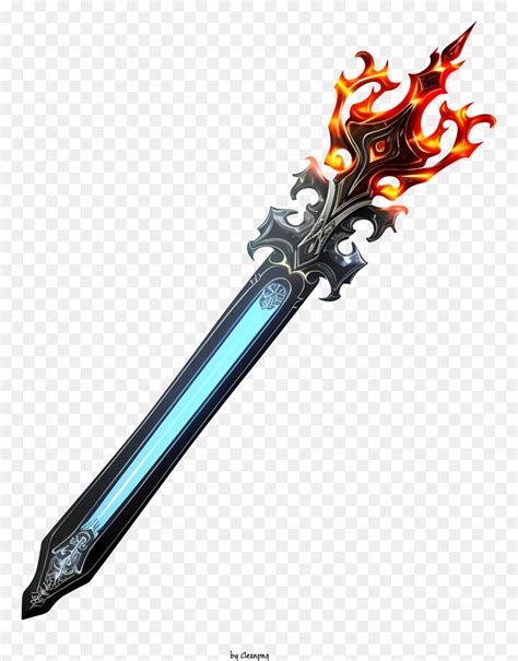 Glowing blue sword with fiery transparent hilt png download - 2984*3700 ...