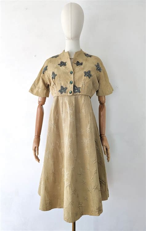 1950s Vintage Gold Dress And Matching Bolero With Seq… Gem