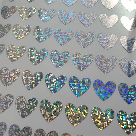 Silver Holographic Sparkle Vinyl Heart Stickers Wedding Etsy