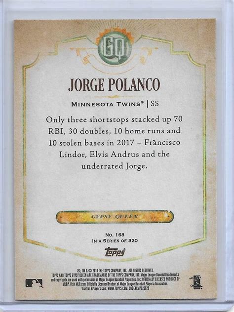 2018 Topps Gypsy Queen Missing Blackplate Jorge Polanco 168 Minnesota