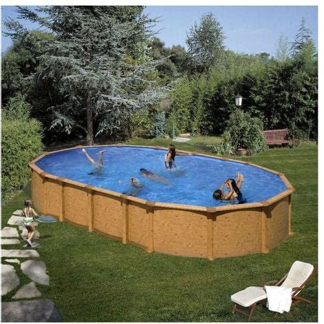 Piscine Hors Sol Acier Aspect Bois Alto Ovale 6 10m X 3 75m H 1 30m